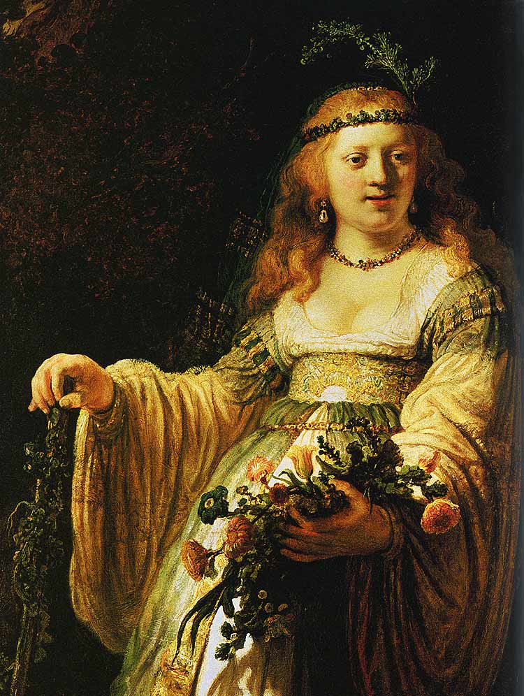 Photo:  Rembrandt van Rijn,Saskia van Uylenburgh in Arcadian Costume, Detail, 1635